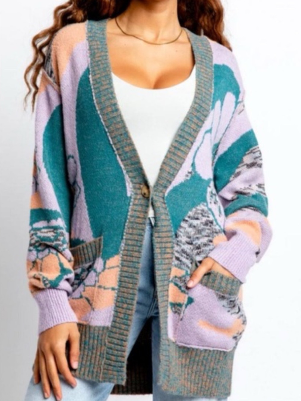 Free People August Cardigan orchid teal combo